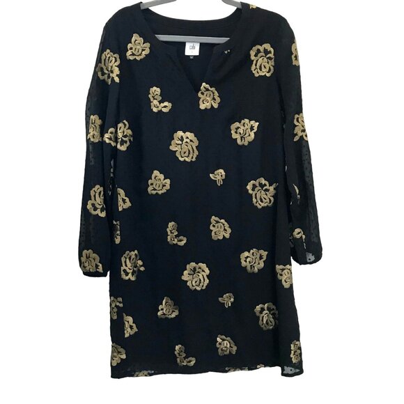 Cabi Women's Black Swiss Dot Gold Foil Occasion‎ Shift Dress Style #3697 Size S - Picture 5 of 12